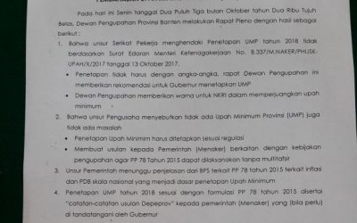 UMP 2018 PROVINSI BANTEN DIUSULKAN Rp. 2.099.385,-