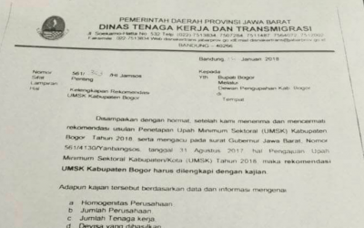 DEPEPROV JABAR  TOLAK REKOMENDASI BUPATI BOGOR TENTANG UPAH ILEGAL