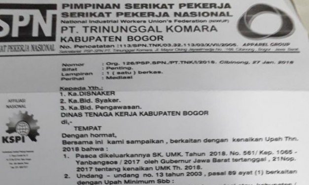 BIPARTIT DEADLOCK, PSP SPN TRINUNGGAL KOMARA LAPOR DISNAKER