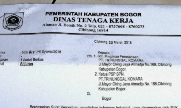 PT TRINUNGGAL KOMARA HARUS MEMBAYAR UPAH SESUAI SK GUBERNUR JAWA BARAT