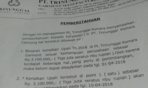 PT TRINUNGGAL KOMARA ABAIKAN ANJURAN MEDIATOR DAN MELAWAN HUKUM