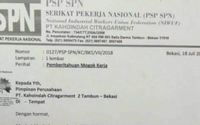 DEADLOCK, PSP SPN KAHOINDAH CITRAGARMENT ANCAM MOGOK KERJA