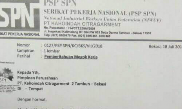 DEADLOCK, PSP SPN KAHOINDAH CITRAGARMENT ANCAM MOGOK KERJA