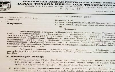 PT INDONESIA TSING SHANG STAINLESS STEEL DIPERINTAHKAN MEMPEKERJAKAN KEMBALI BURUHNYA