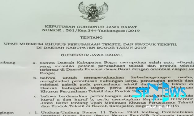 UPAH MINIMUM KHUSUS PERUSAHAAN TEKSTIL DAN PRODUK TEKSTIL KABUPATEN BOGOR 2019