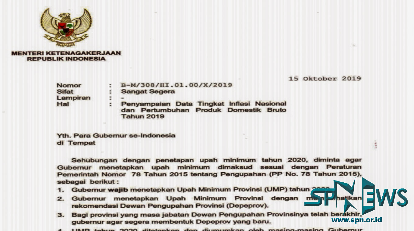 MENAKER TERBITKAN SURAT EDARAN TENTANG UMP 2020 - SERIKAT PEKERJA NASIONAL