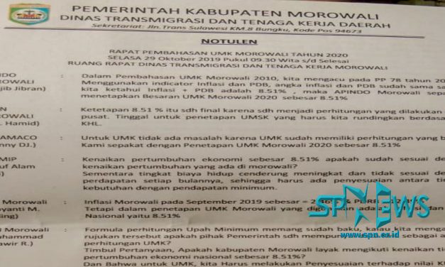 DEWAN PENGUPAHAN KABUPATEN MOROWALI SEPAKAT UMK NAIK 8,51 PERSEN