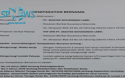MENGURANGI RESIKO PENYEBARAN COVID – 19,  PT MASTER WOVENINDO LABEL KURANGI JAM KERJA TANPA MENGURANGI UPAH