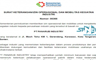 KEMENTRIAN PERINDUSTRIAN MEMPERSILAHKAN PT PANARUB INDUSTRY TERUS BEROPERASI DAN MENGINDAHKAN MAKLUMAT KAPOLRI