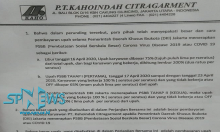TERDAMPAK PSBB, MANAJEMEN DAN SERIKAT PEKERJA DI PT KAHO SEPAKAT NO WORK NO PAY