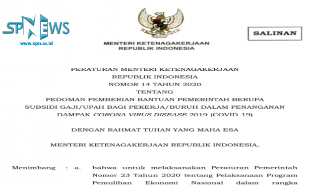 PERMENAKER NO 14/2020 ATUR SYARAT SUBSIDI UPAH BAGI BURUH