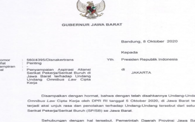 RIDWAN KAMIL SURATI JOKOWI DAN DPR RI, BURUH JABAR TOLAK UU CIPTA KERJA