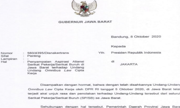 RIDWAN KAMIL SURATI JOKOWI DAN DPR RI, BURUH JABAR TOLAK UU CIPTA KERJA