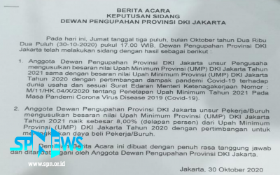 DEWAN PENGUPAHAN UNSUR PEMERINTAH DUKUNG USULAN APINDO AGAR UMP DKI 2021 TIDAK NAIK