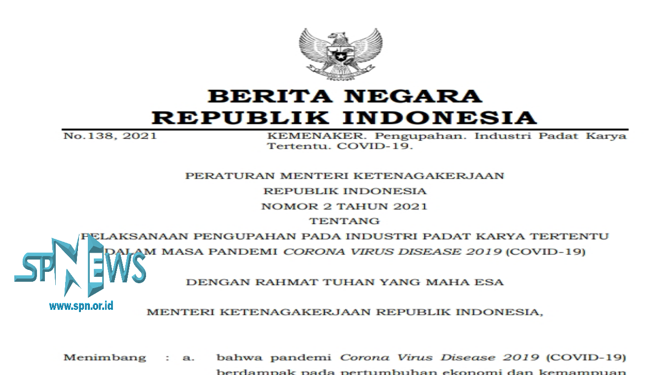 PERATURAN MENTERI KETENAGAKERJAAN REPUBLIK INDONESIA NOMOR 2 TAHUN 2021 ...