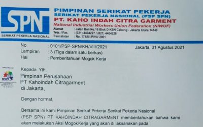 TUNTUT HAK NORMATIF, PSP SPN PT KAHOINDAH CITRAGARMENT AKAN LAKUKAN MOGOK KERJA