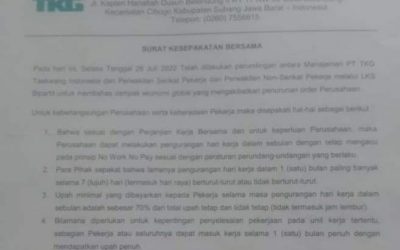 KESEPAKATAN PENGURANGAN JAM KERJA DAN UPAH DI PT TKG TAEKWANG INDONESIA
