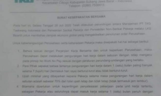 KESEPAKATAN PENGURANGAN JAM KERJA DAN UPAH DI PT TKG TAEKWANG INDONESIA