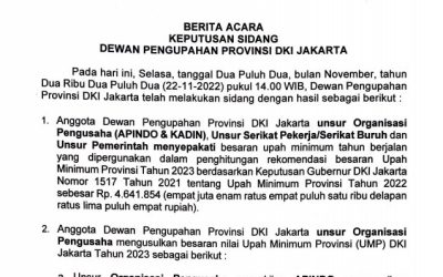 BERITA ACARA KEPUTUSAN SIDANG DEWAN PENGUPAHAN PROVINSI DKI JAKARTA