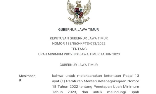 UPAH MINIMUM PROVINSI JAWA TIMUR TAHUN 2023