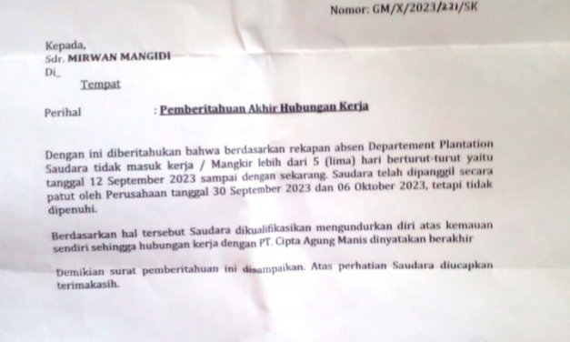 PHK PEKERJA, PT CAM TITIP SURAT PHK DI POLSEK