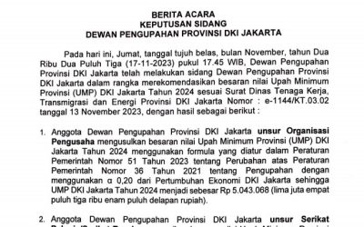 BERITA ACARA KEPUTUSAN SIDANG DEWAN PENGUPAHAN PROVINSI DKI JAKARTA