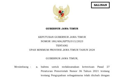 UPAH MINIMUM PROVINSI JAWA TIMUR TAHUN 2024 MENJADI Rp 2.165.244,30